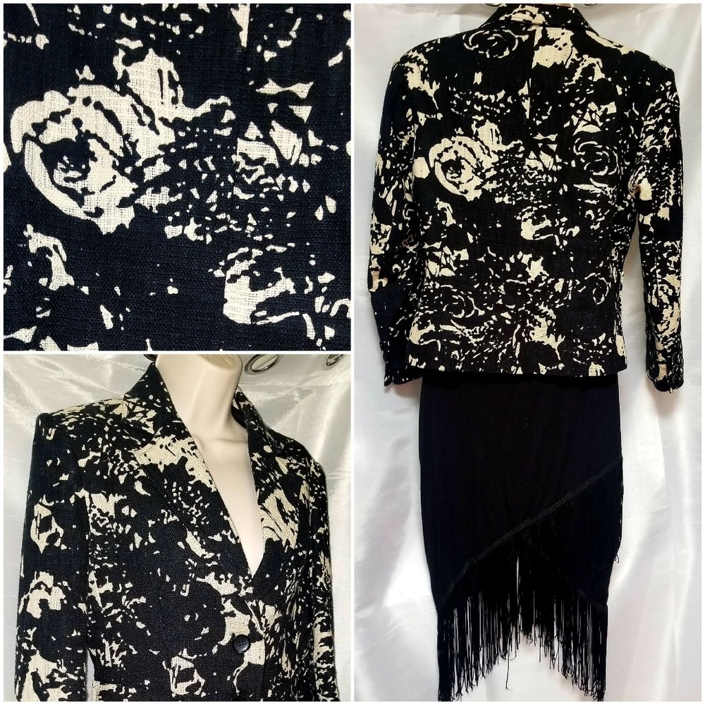 The Limited Black & Cream Womens Floral Blazer